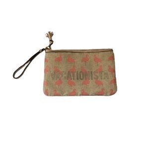 Kate Landry Beige and Coral Flamingo Wristlet